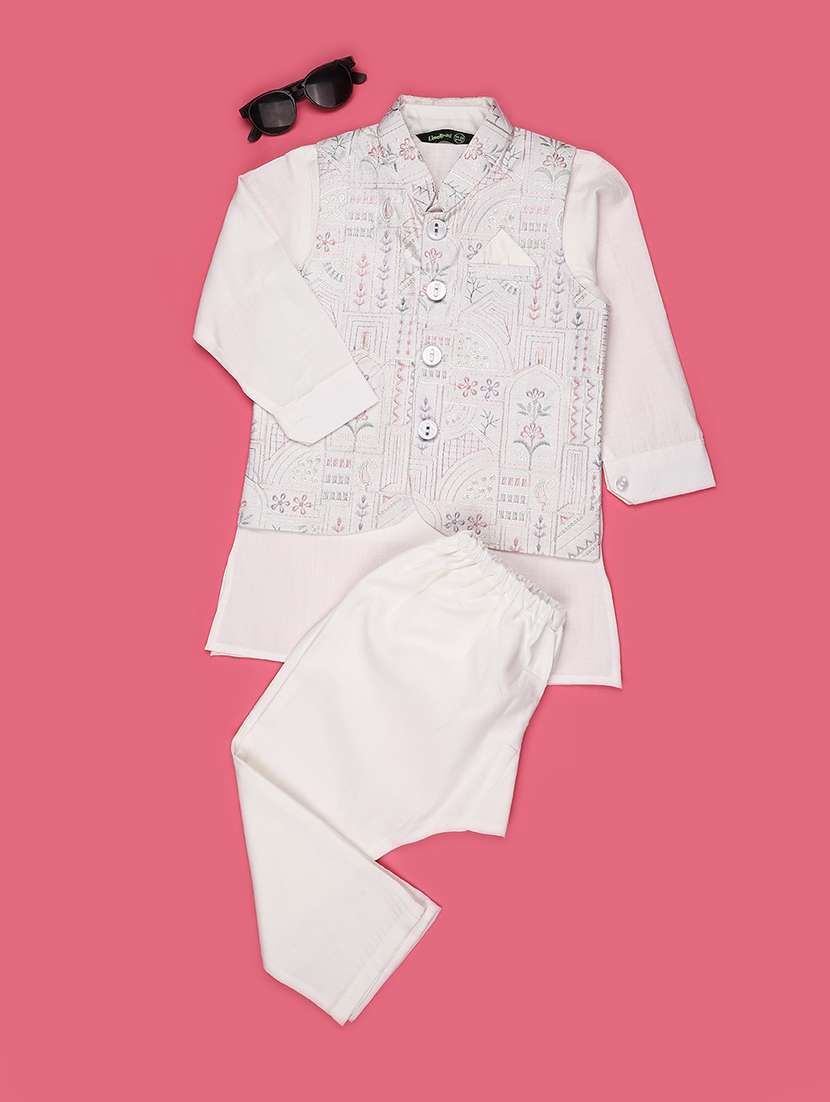 Boys Embroidered Mandarin Neck Kurta Set - 22337375 -  Standard Image - 1