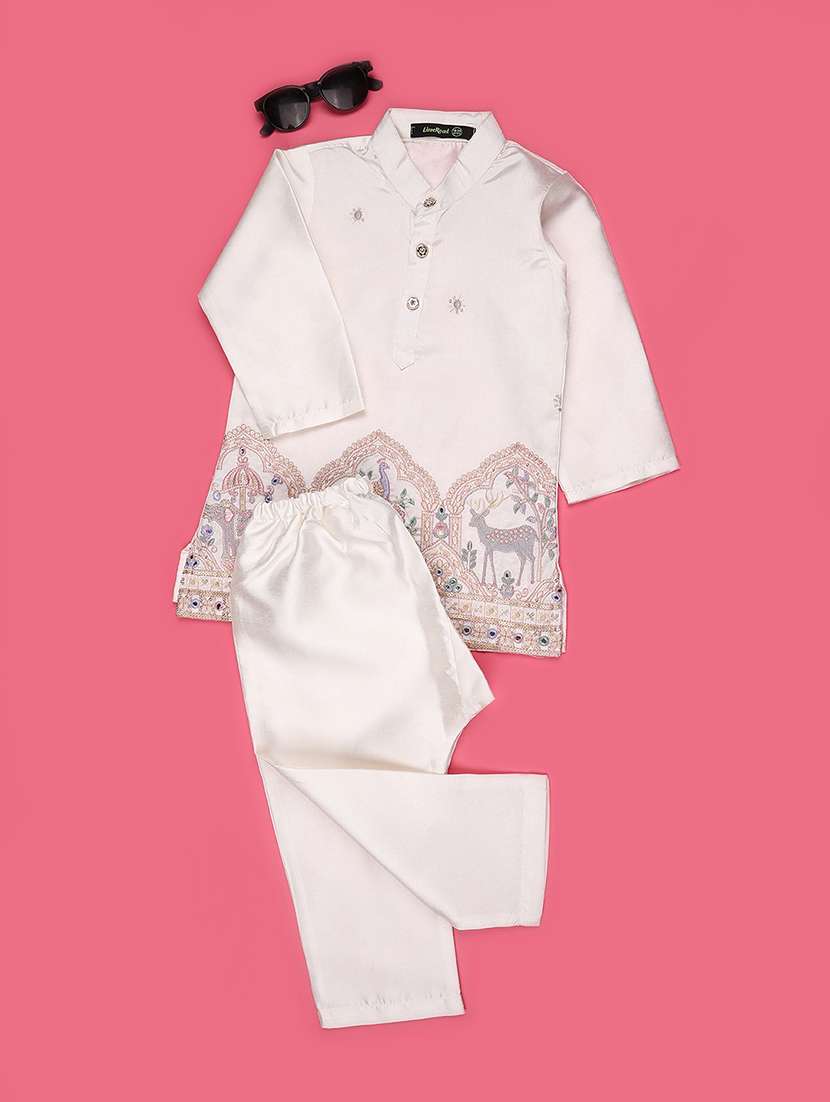 Boys Embroidered Mandarin Neck Kurta Set - 22337376 -  Standard Image - 1