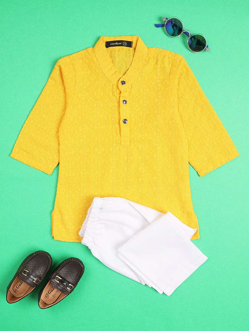 Boys Embroidered Mandarin Neck Kurta Set - 22337378 -  Standard Image - 1