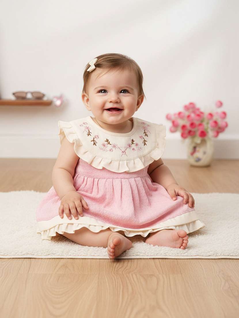 girls printed short sleeve frock with blommer - 22337414 -  Standard Image - 1