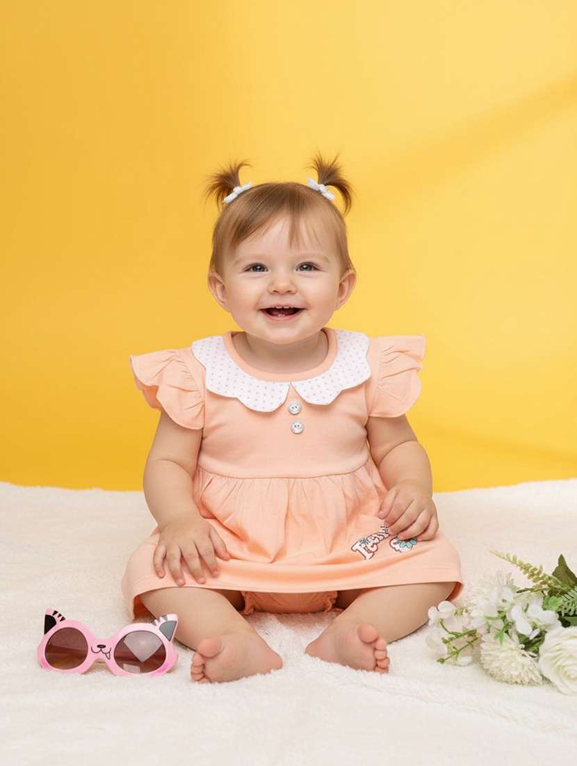 girls printed short sleeve frock with blommer - 22337442 -  Standard Image - 1