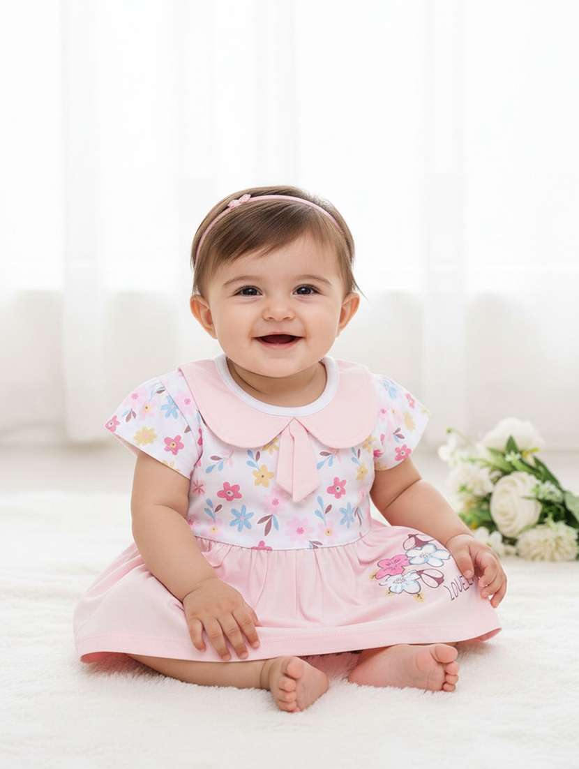 girls printed short sleeve frock with blommer - 22337468 -  Standard Image - 1