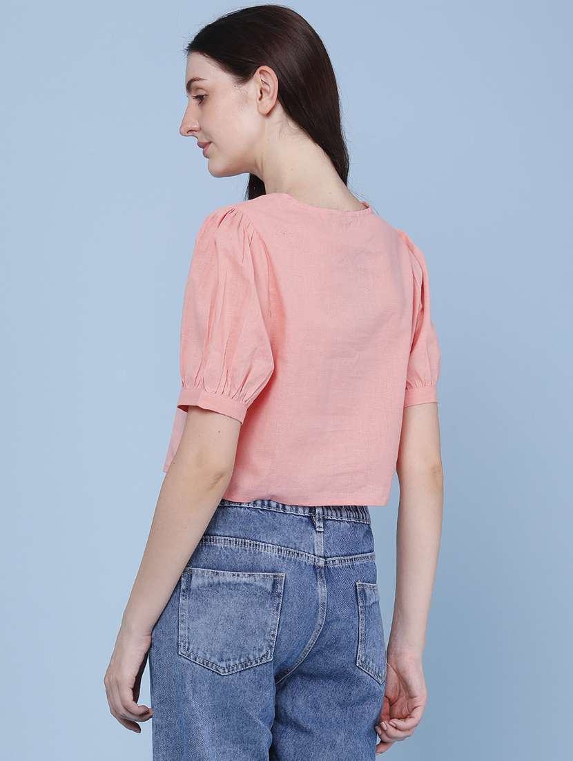 women embroidered short sleeves crop top - 22337473 -  Standard Image - 4