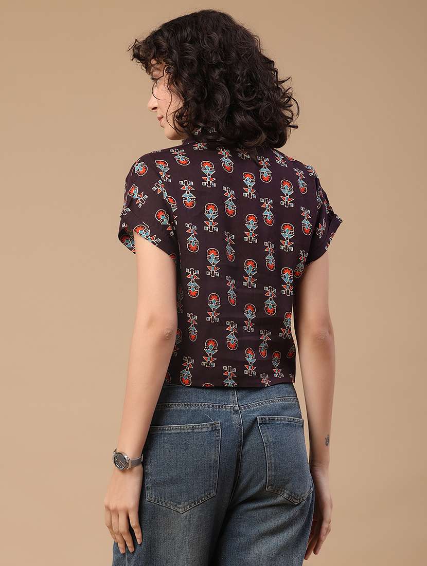women printed short sleeves shirt style top - 22337474 -  Standard Image - 4