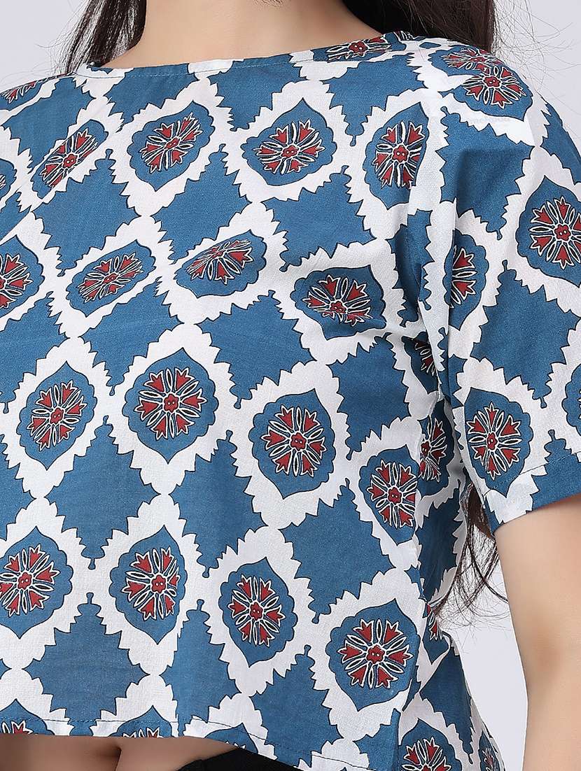 women printed round neck crop top - 22337475 -  Standard Image - 1