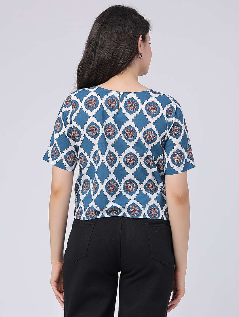 women printed round neck crop top - 22337475 -  Standard Image - 4