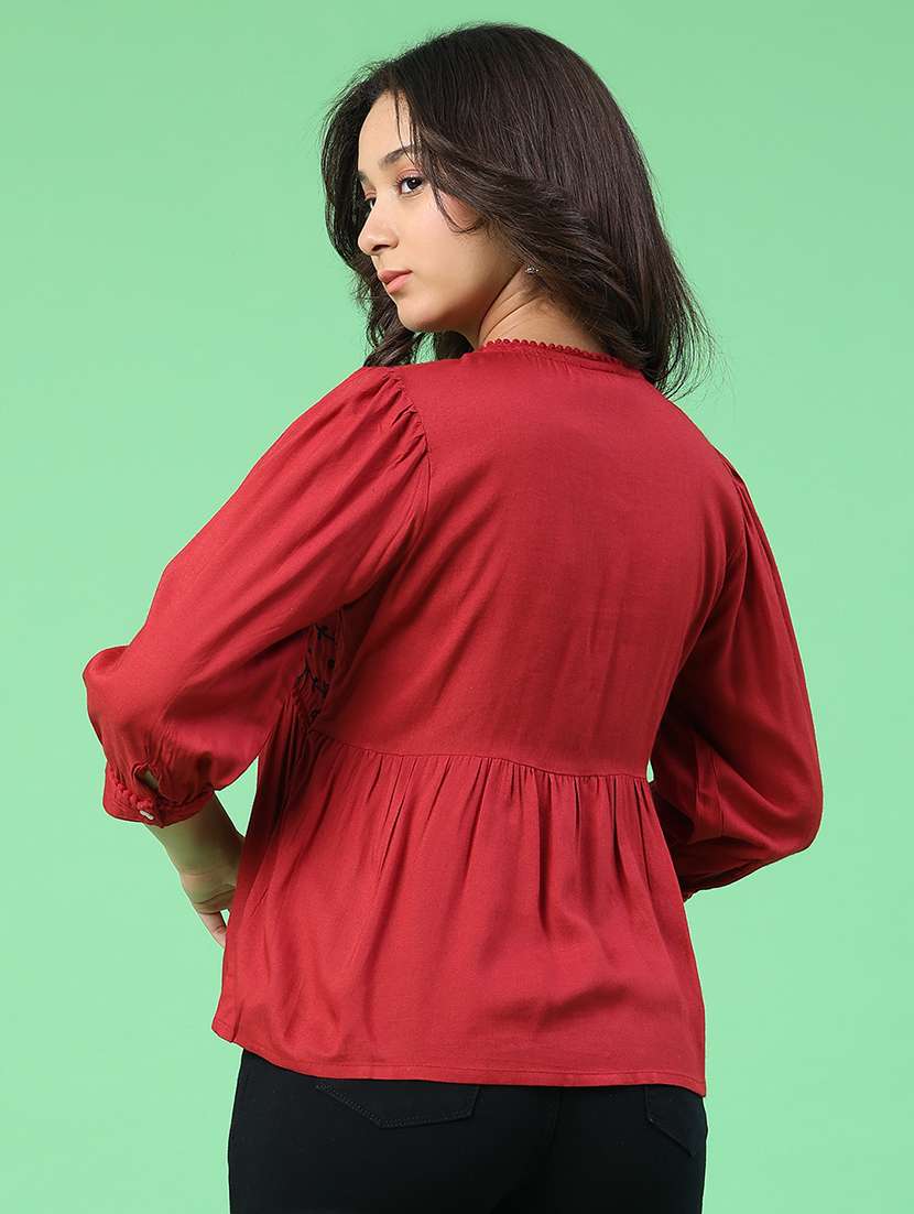 women embroidered three quarter sleeves a-line top - 22337477 -  Standard Image - 4