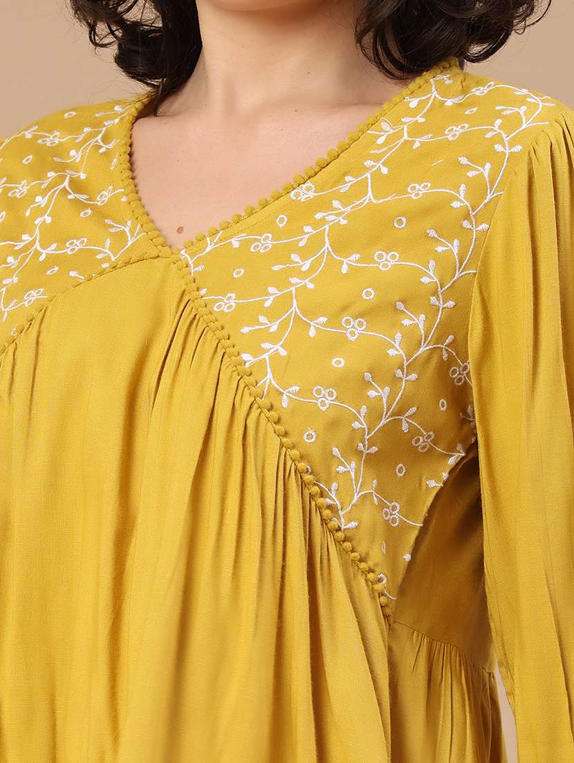 women embroidered v neck flared top - 22337478 -  Standard Image - 1