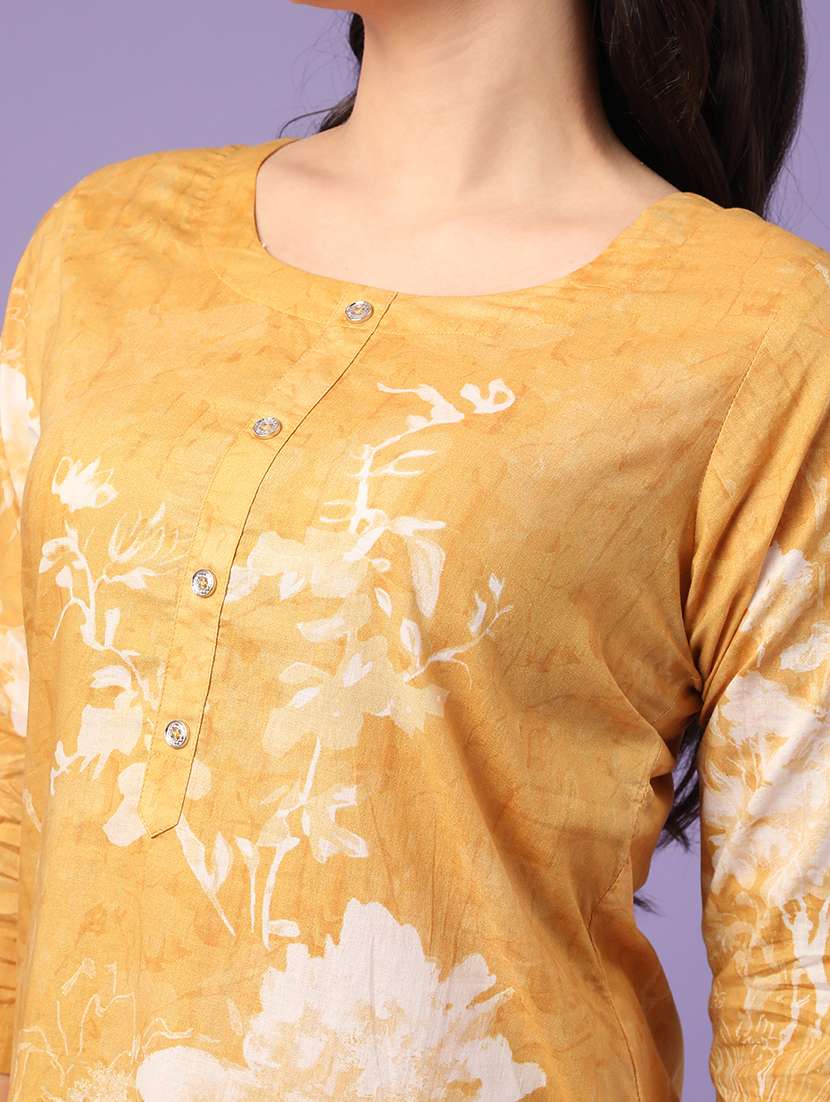 yellow cotton straight kurta - 22337479 -  Standard Image - 1