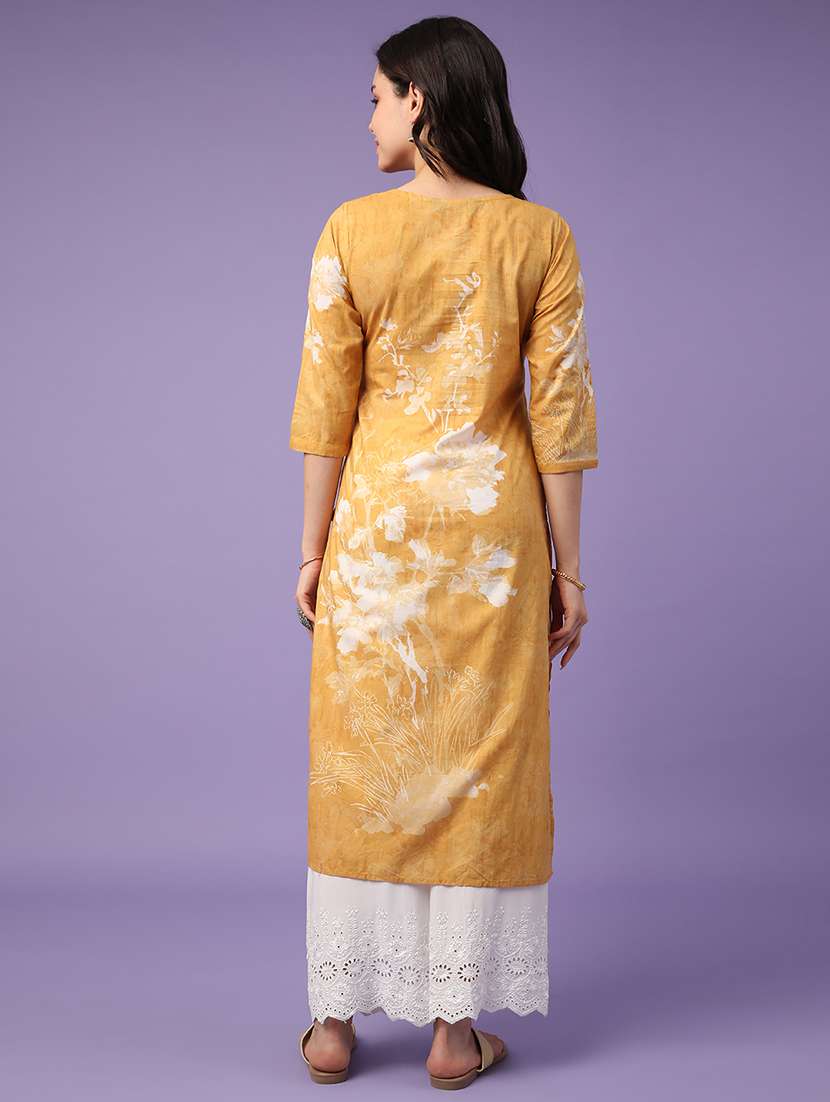 yellow cotton straight kurta - 22337479 -  Standard Image - 4
