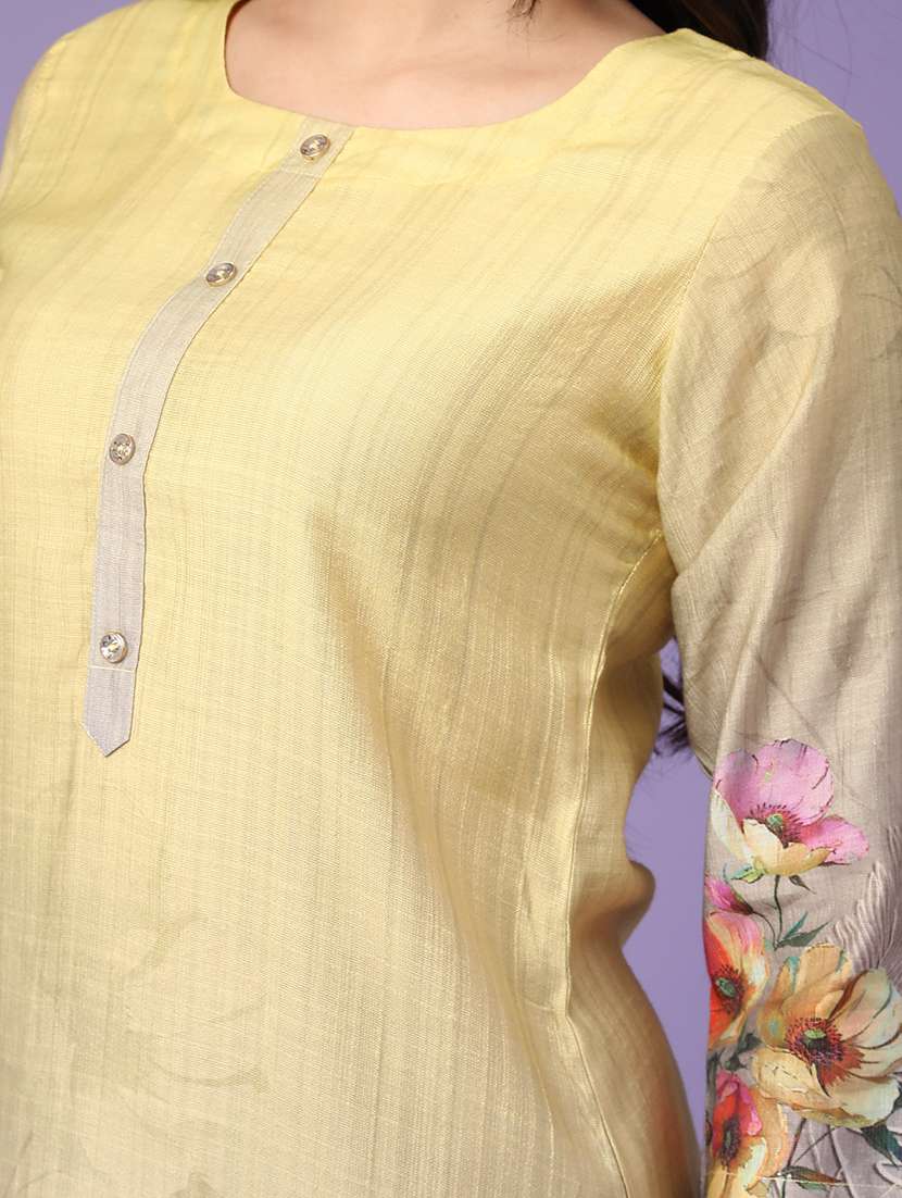 yellow cotton straight kurta - 22337487 -  Standard Image - 1