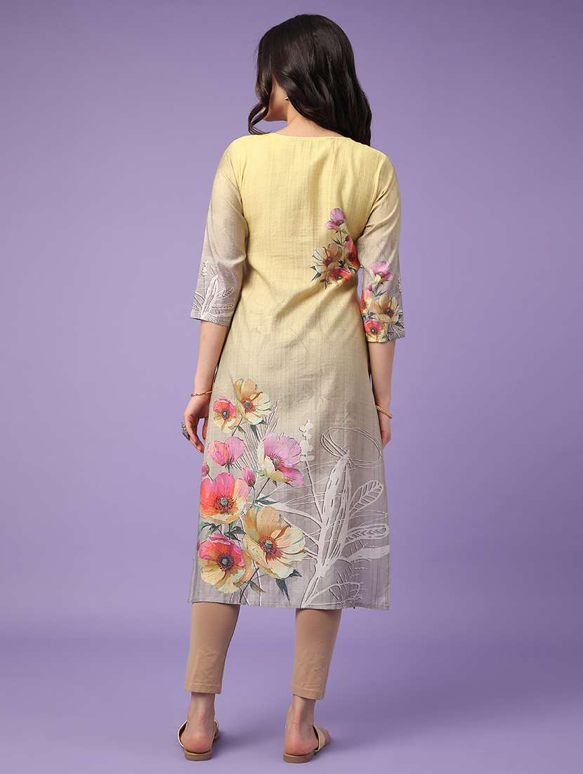 yellow cotton straight kurta - 22337487 -  Standard Image - 4