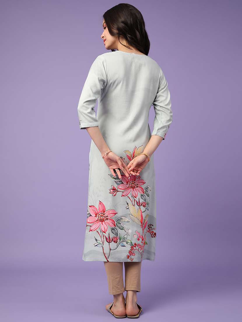 grey cotton straight kurta - 22337488 -  Standard Image - 4