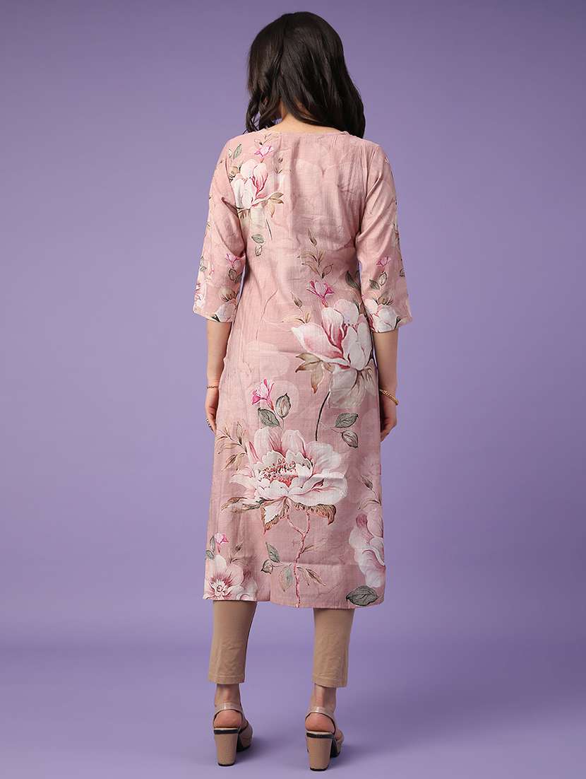 peach cotton straight kurta - 22337491 -  Standard Image - 4