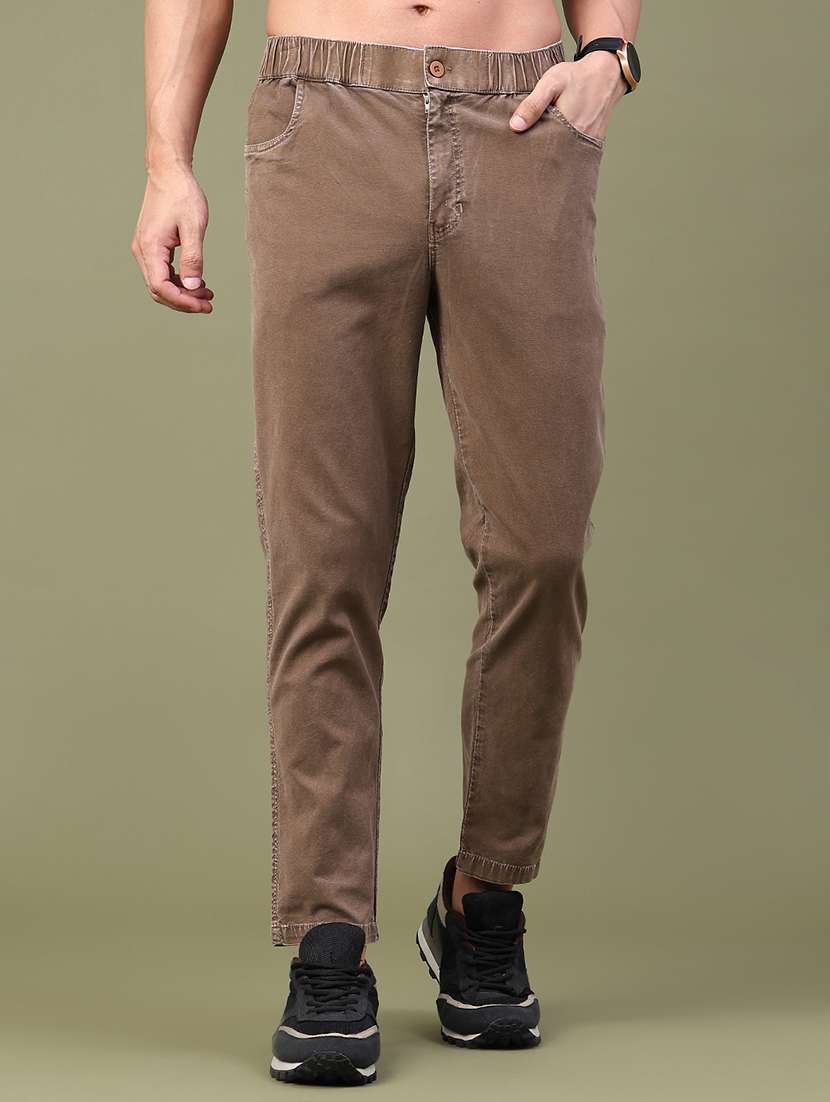 men solid mid rise chinos casual trouser