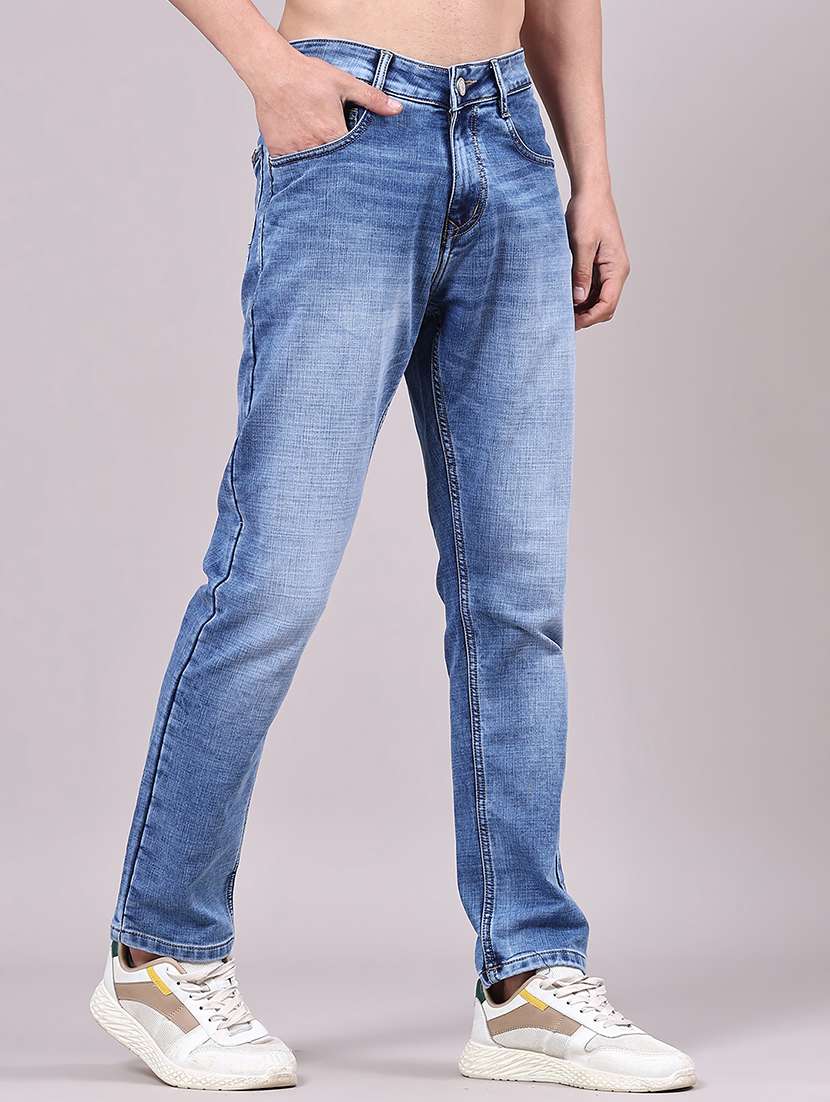 men washed mid rise full length slim fit jeans