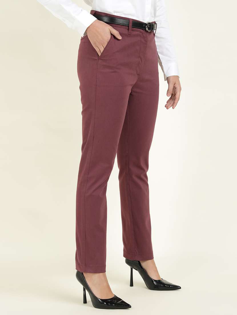 women solid mid rise cigarette pants - 22337691 -  Standard Image - 1