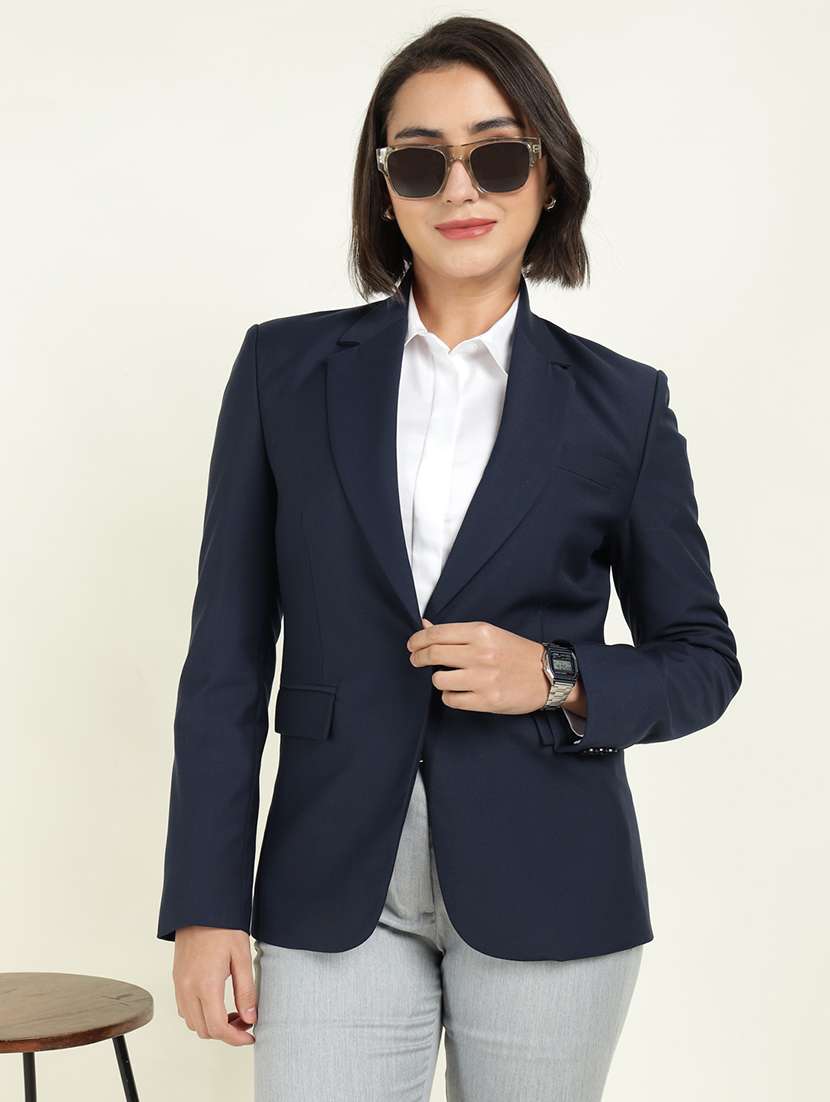 women solid long sleeve single breasted blazer