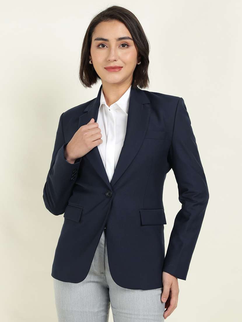 women solid long sleeve single breasted blazer - 22337701 -  Standard Image - 1