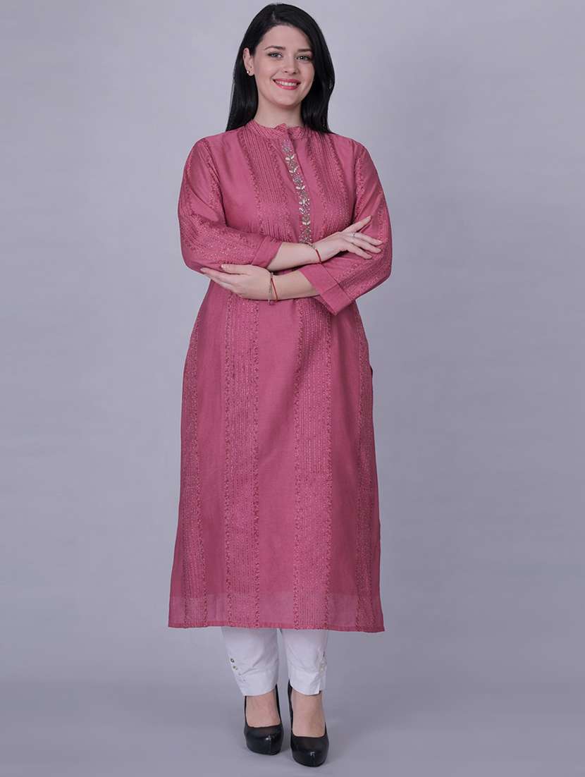 women self design three quarter sleeve straight kurta  - 22337774 -  Standard Image - 1