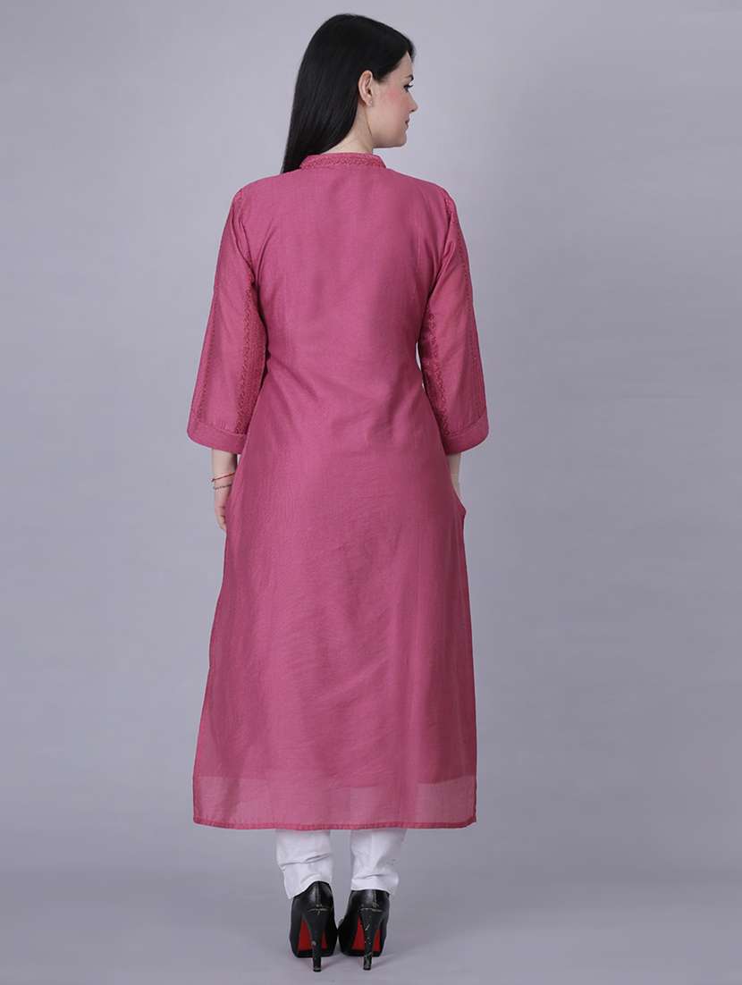 women self design three quarter sleeve straight kurta  - 22337774 -  Standard Image - 4