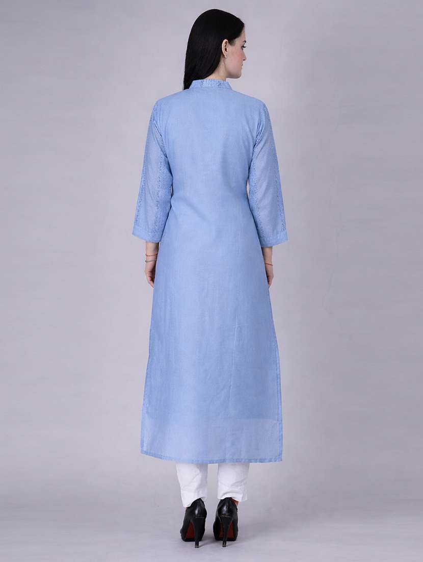 women self design three quarter sleeve straight kurta  - 22337775 -  Standard Image - 4
