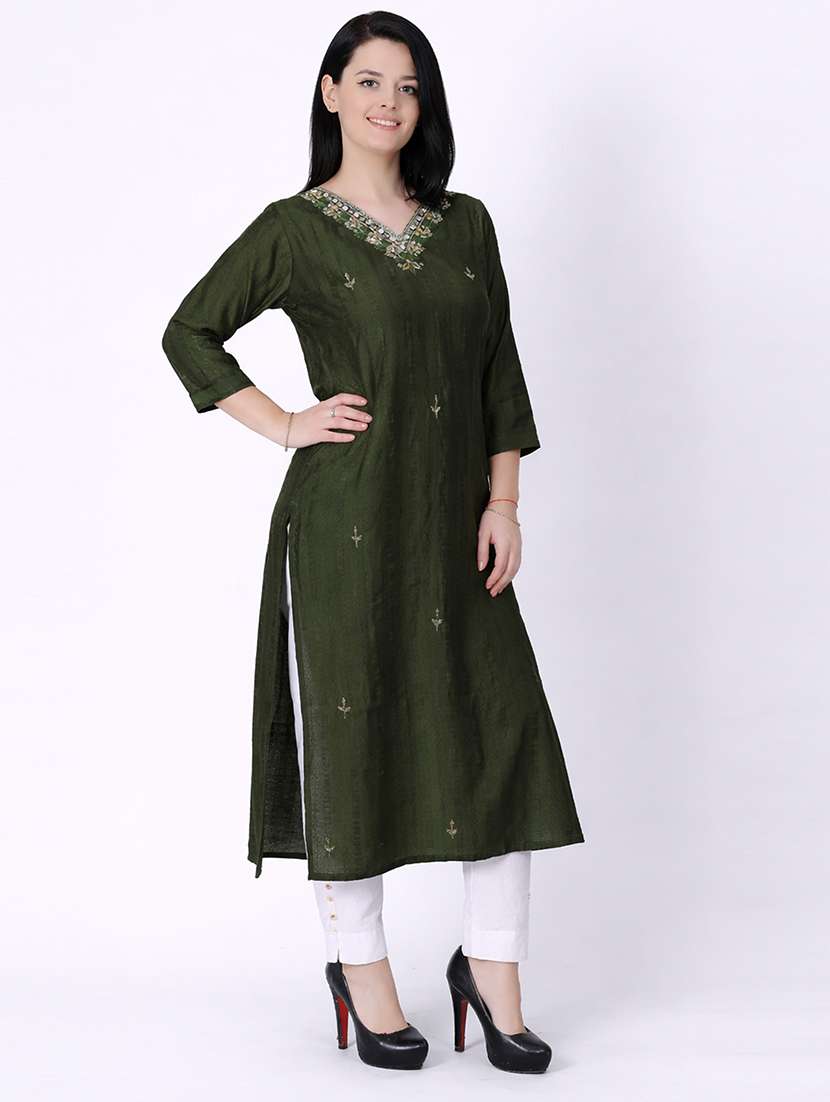women self design three quarter sleeve straight kurta  - 22337776 -  Standard Image - 1