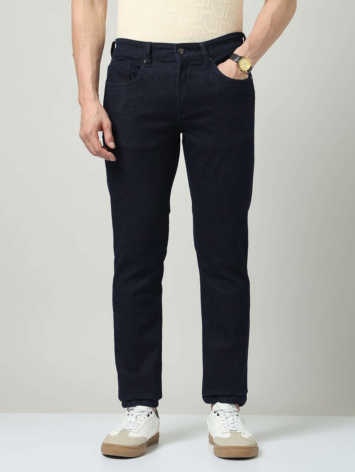 men plain mid rise full length jeans - 22337911 -  Standard Image - 1