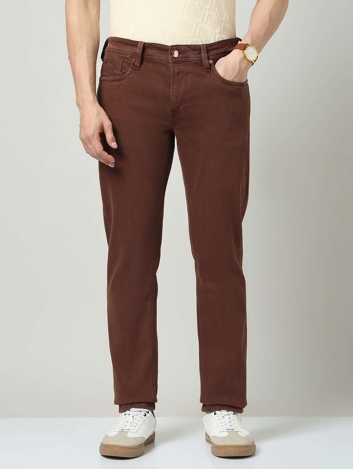 men plain mid rise full length jeans - 22337920 -  Standard Image - 1