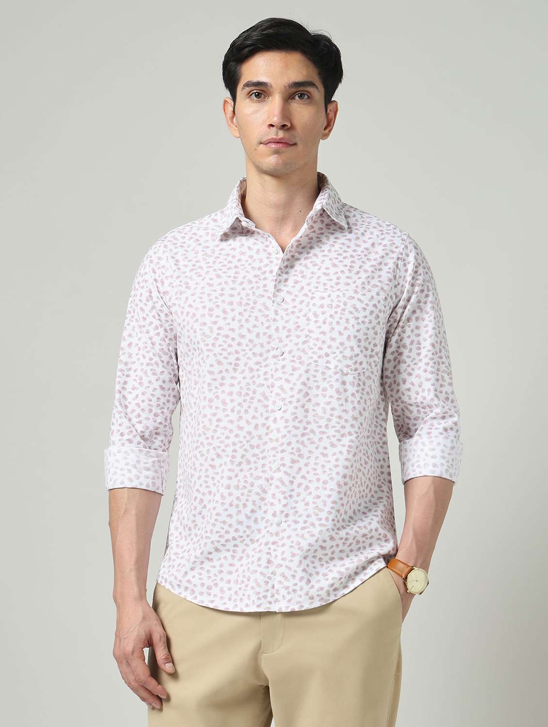 men printed long sleeve slim fit casual shirt