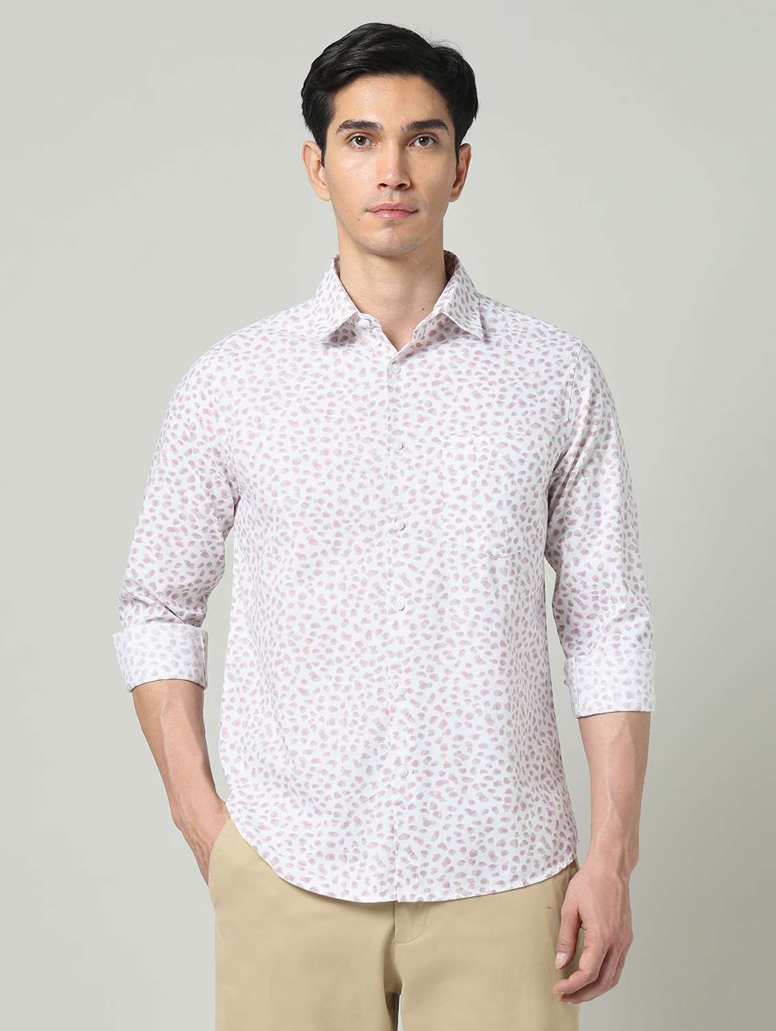 men printed long sleeve slim fit casual shirt - 22337968 -  Standard Image - 1