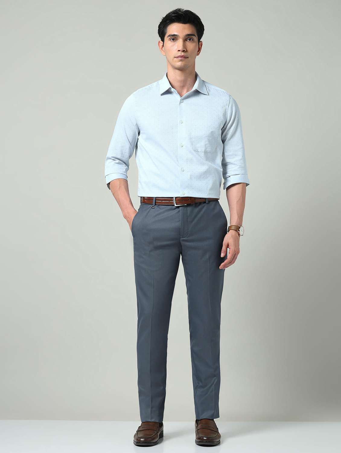 men solid mid rise flat front formal trouser - 22337972 -  Standard Image - 4