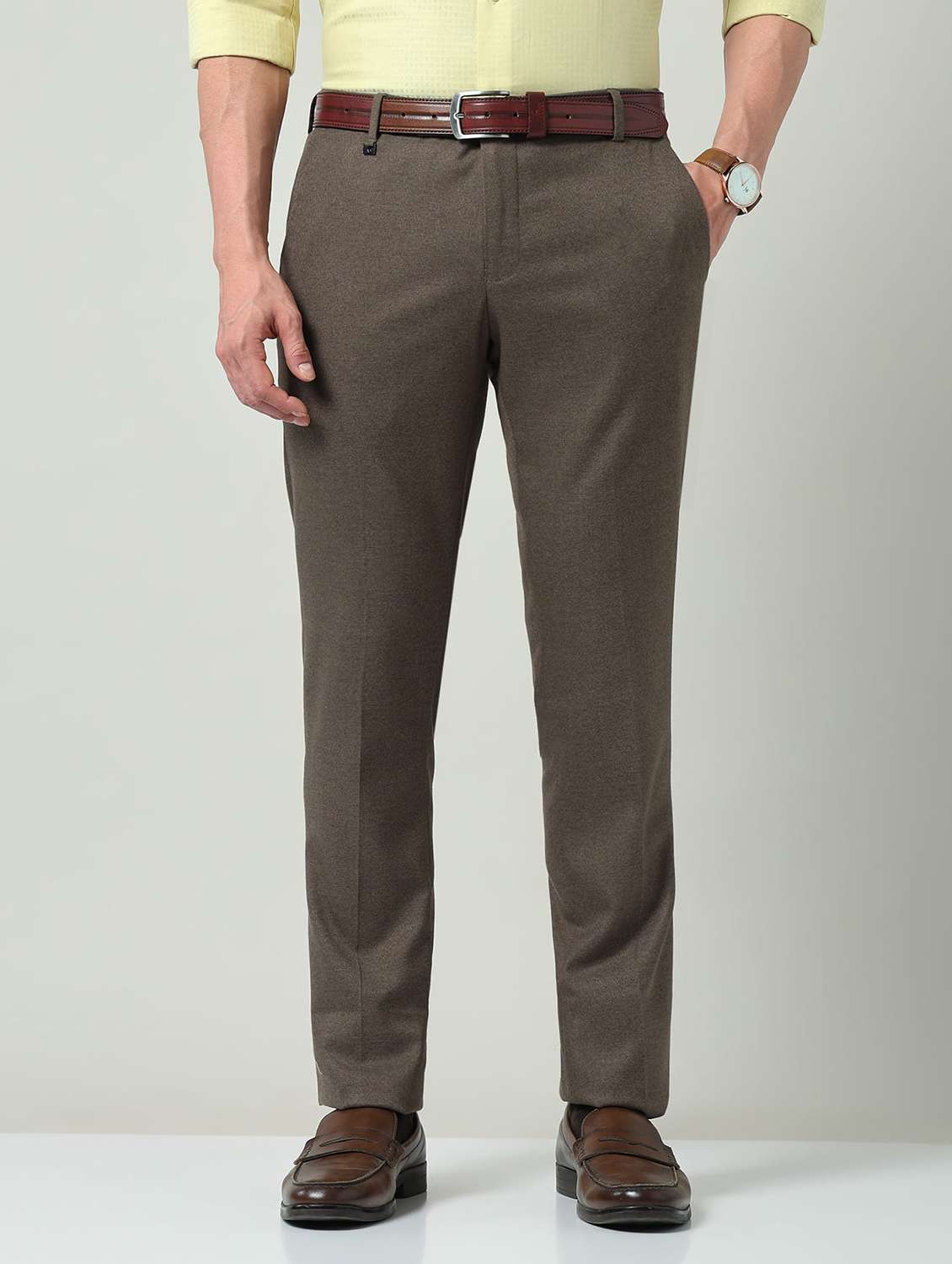 men solid mid rise flat front formal trouser - 22337973 -  Standard Image - 1