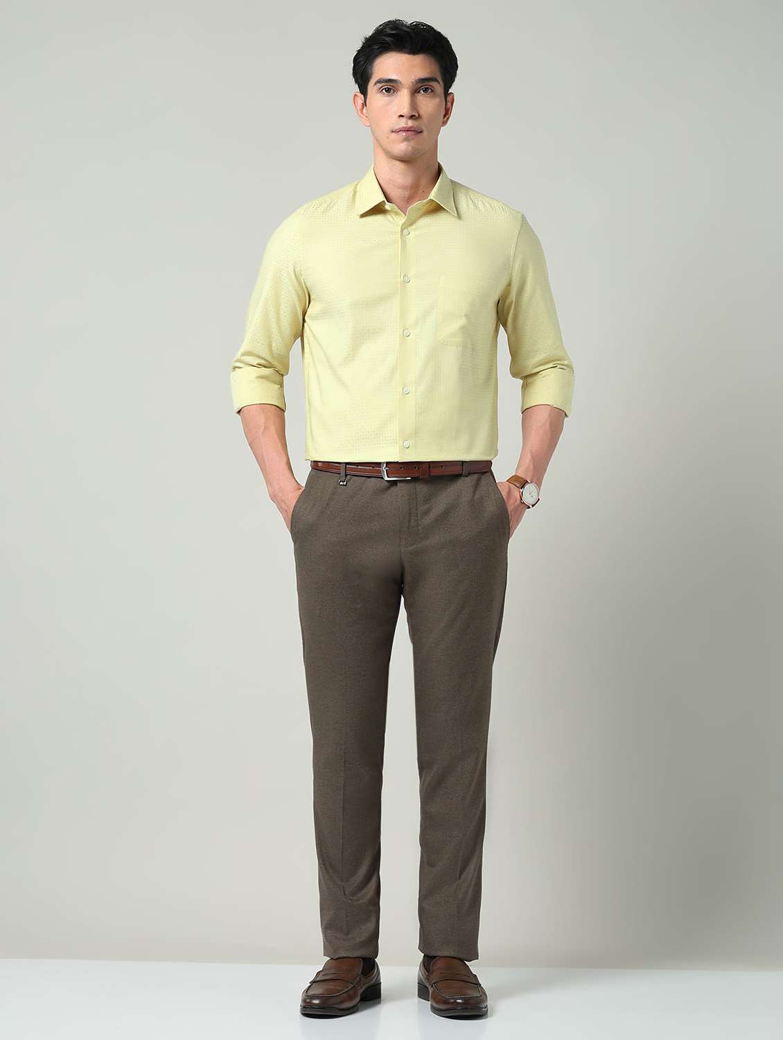 men solid mid rise flat front formal trouser - 22337973 -  Standard Image - 4