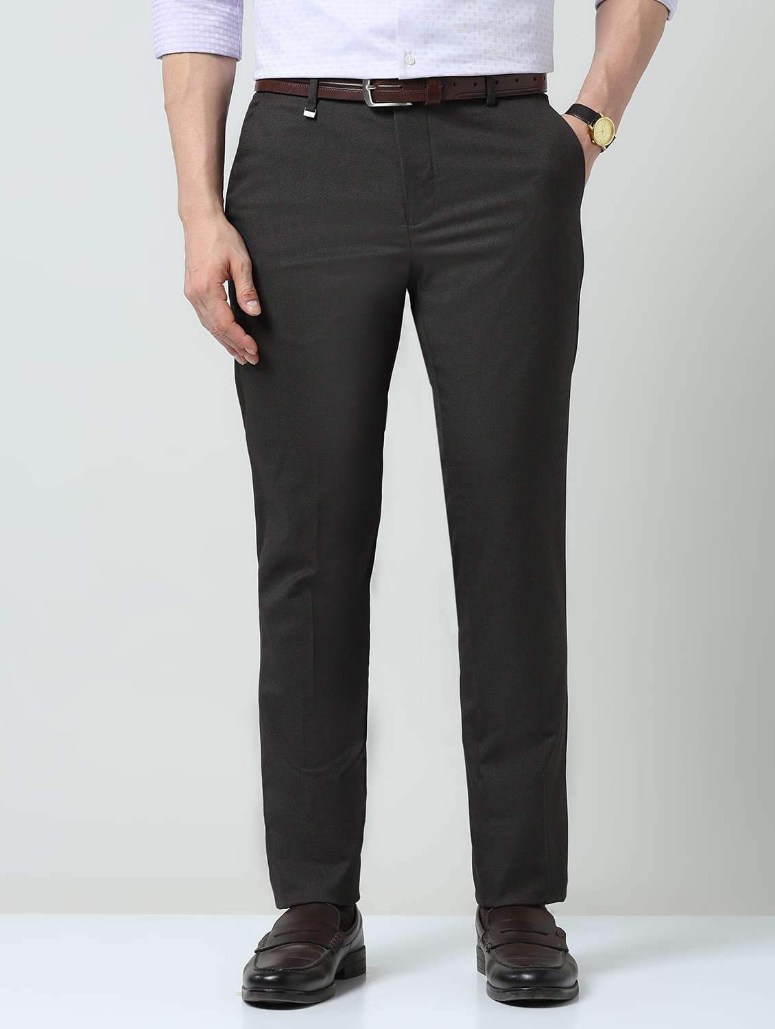men solid mid rise flat front formal trouser