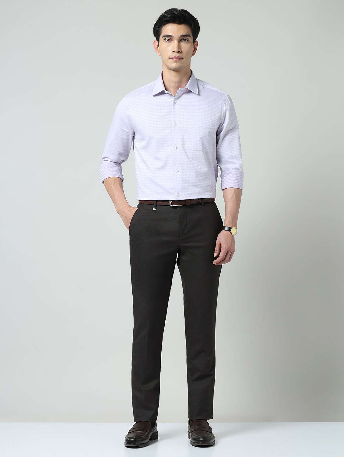 men solid mid rise flat front formal trouser - 22337974 -  Standard Image - 4