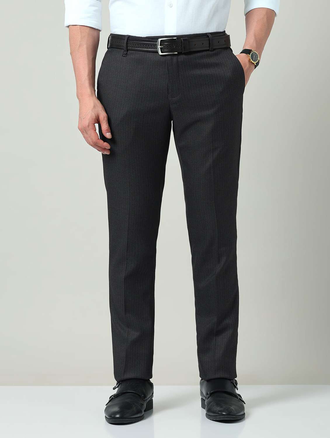 men striped mid rise flat front formal trouser - 22337975 -  Standard Image - 1