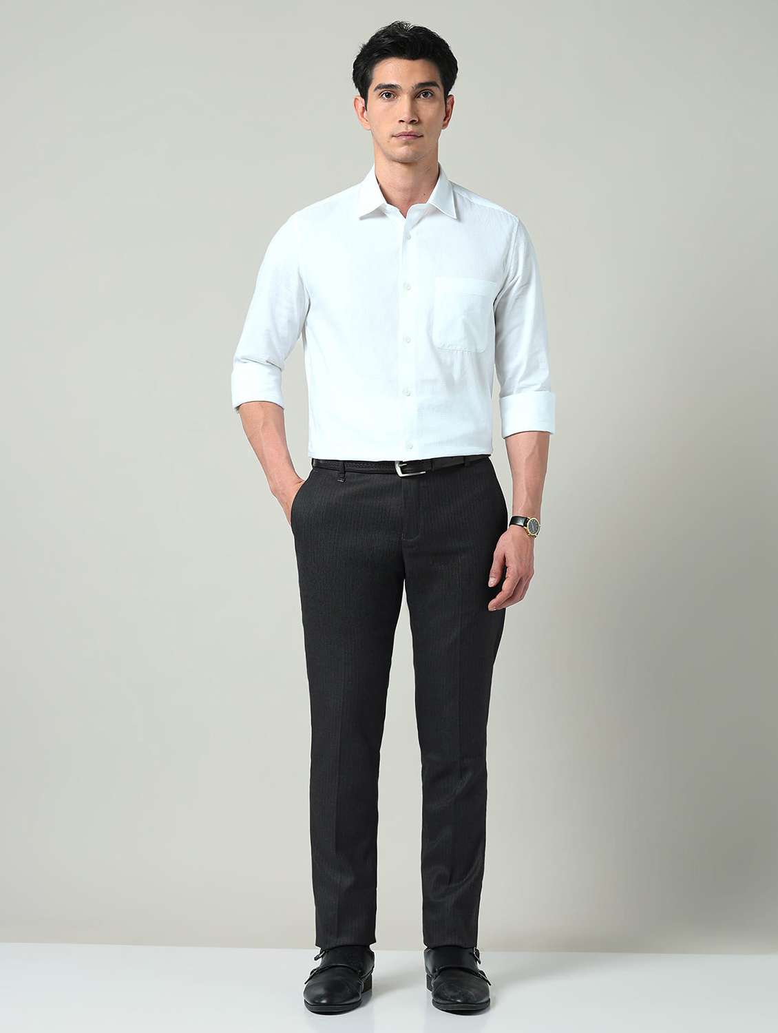 men striped mid rise flat front formal trouser - 22337975 -  Standard Image - 4