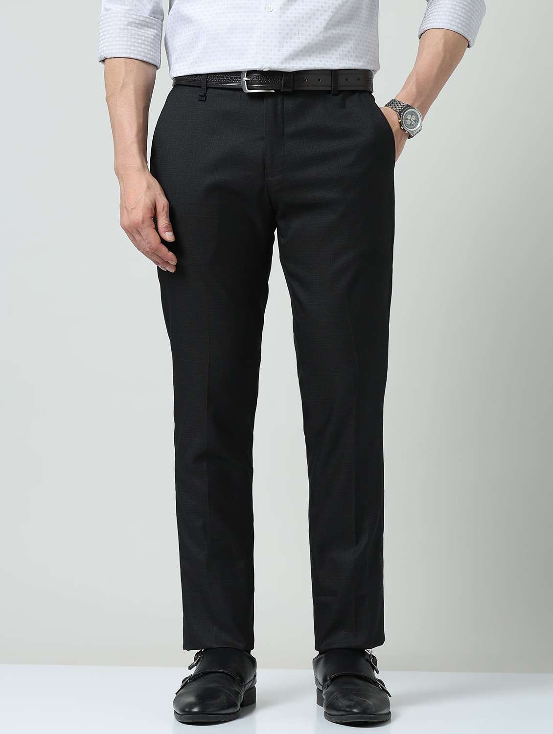 men solid mid rise flat front formal trouser
