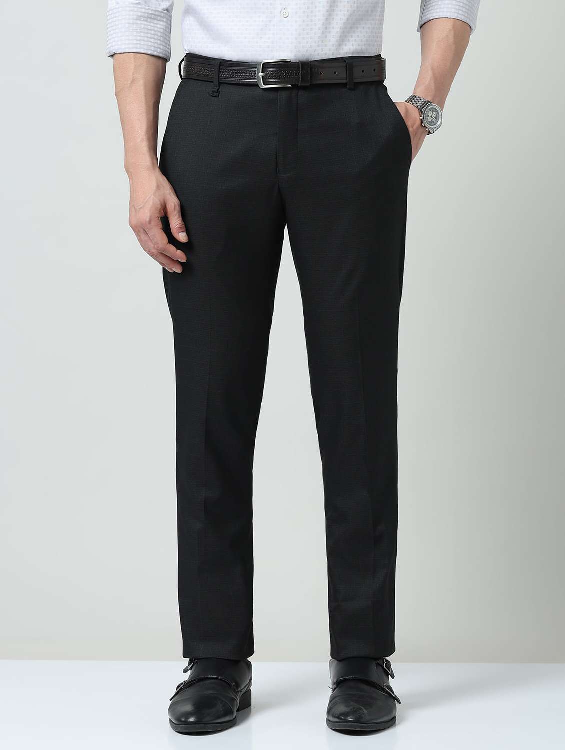 men solid mid rise flat front formal trouser - 22337976 -  Standard Image - 1