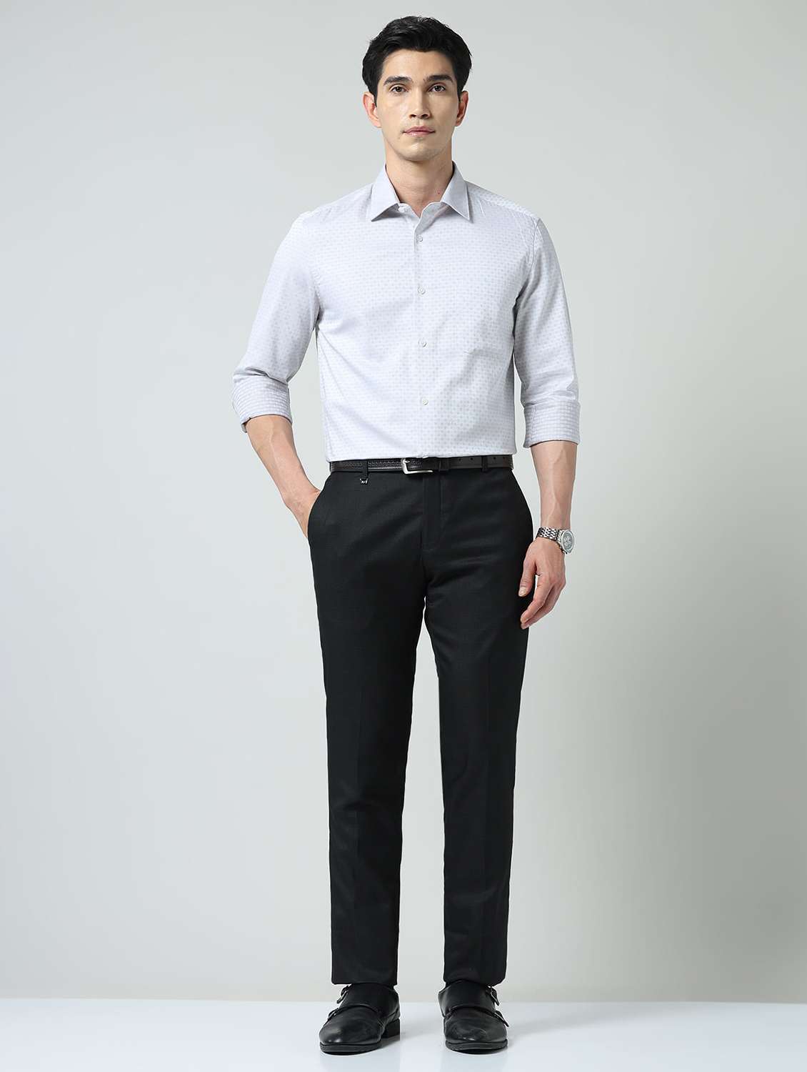 men solid mid rise flat front formal trouser - 22337976 -  Standard Image - 4