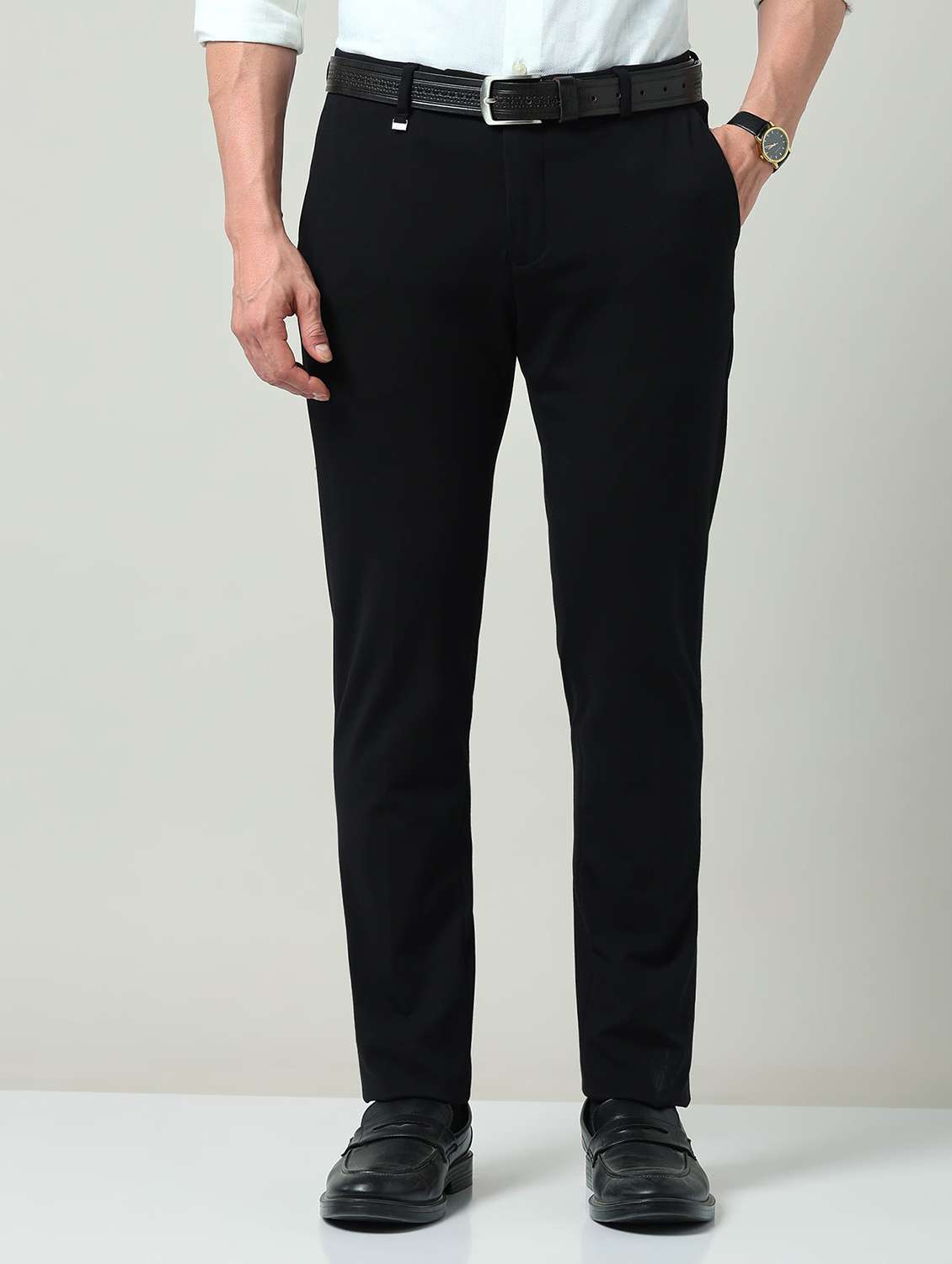 men solid mid rise flat front formal trouser - 22337978 -  Standard Image - 1