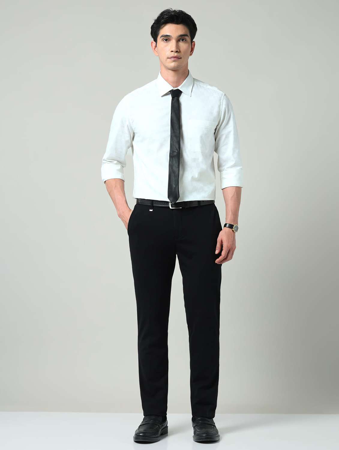 men solid mid rise flat front formal trouser - 22337978 -  Standard Image - 4