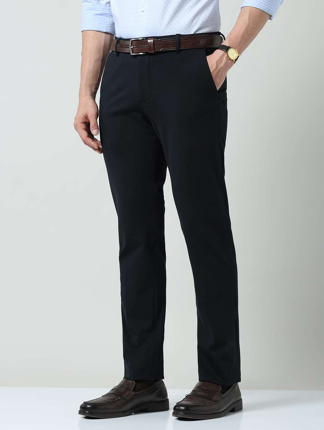 men solid mid rise flat front formal trouser - 22337979 -  Standard Image - 1