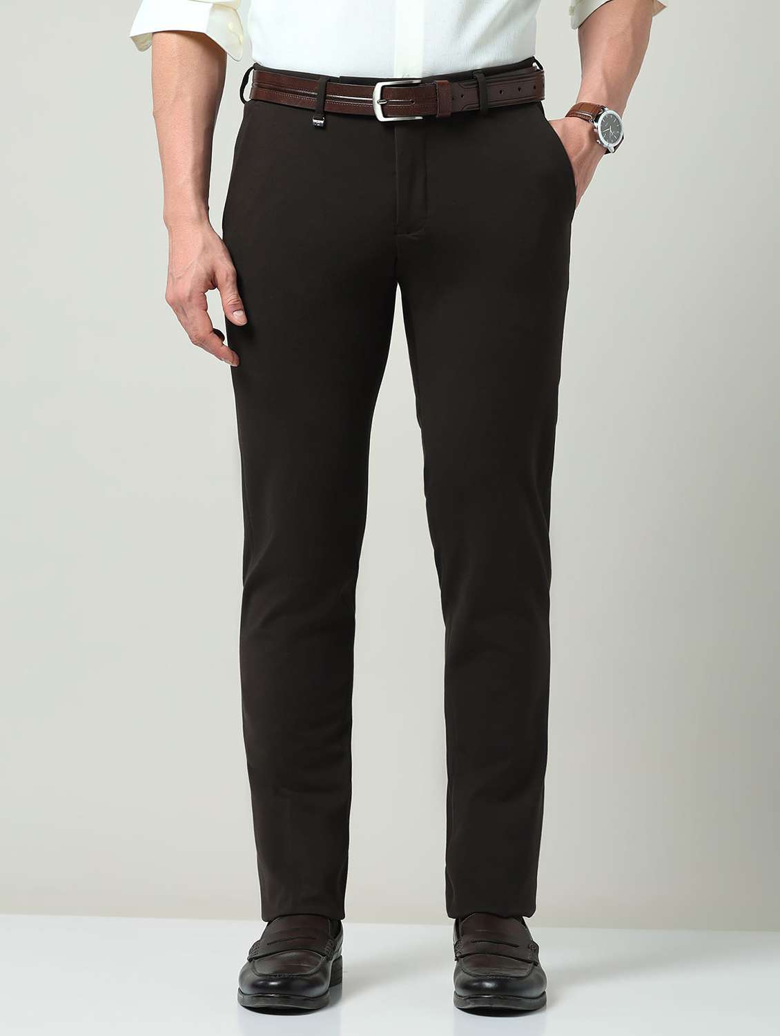 men solid mid rise flat front formal trouser - 22337980 -  Standard Image - 1