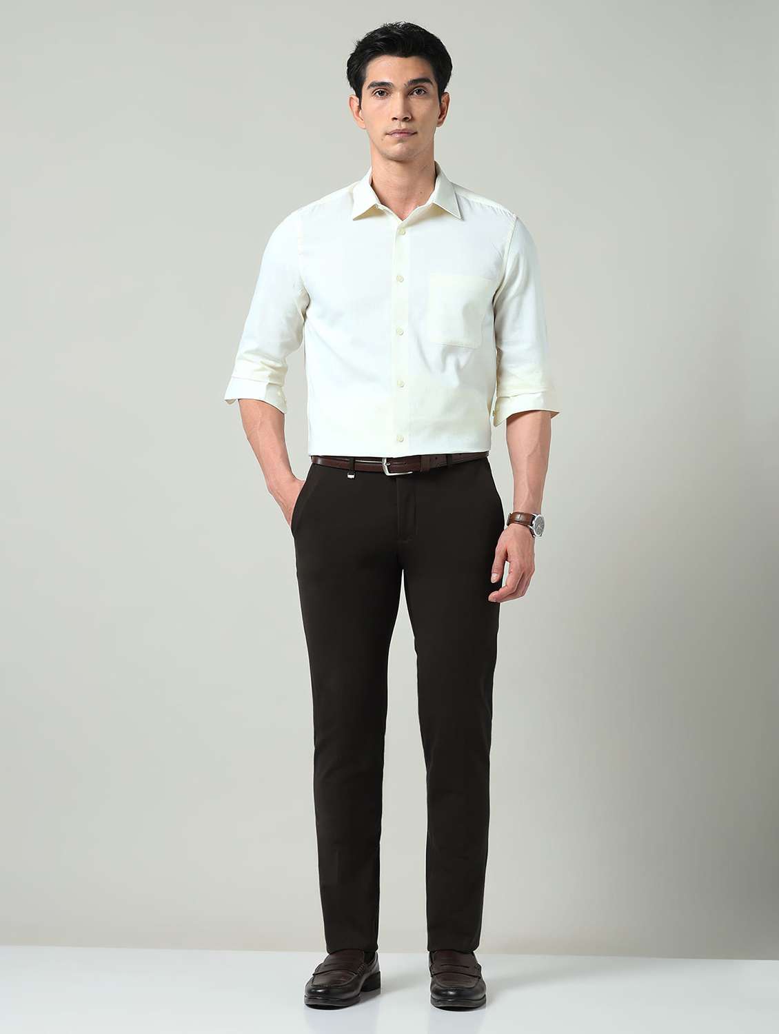 men solid mid rise flat front formal trouser - 22337980 -  Standard Image - 4