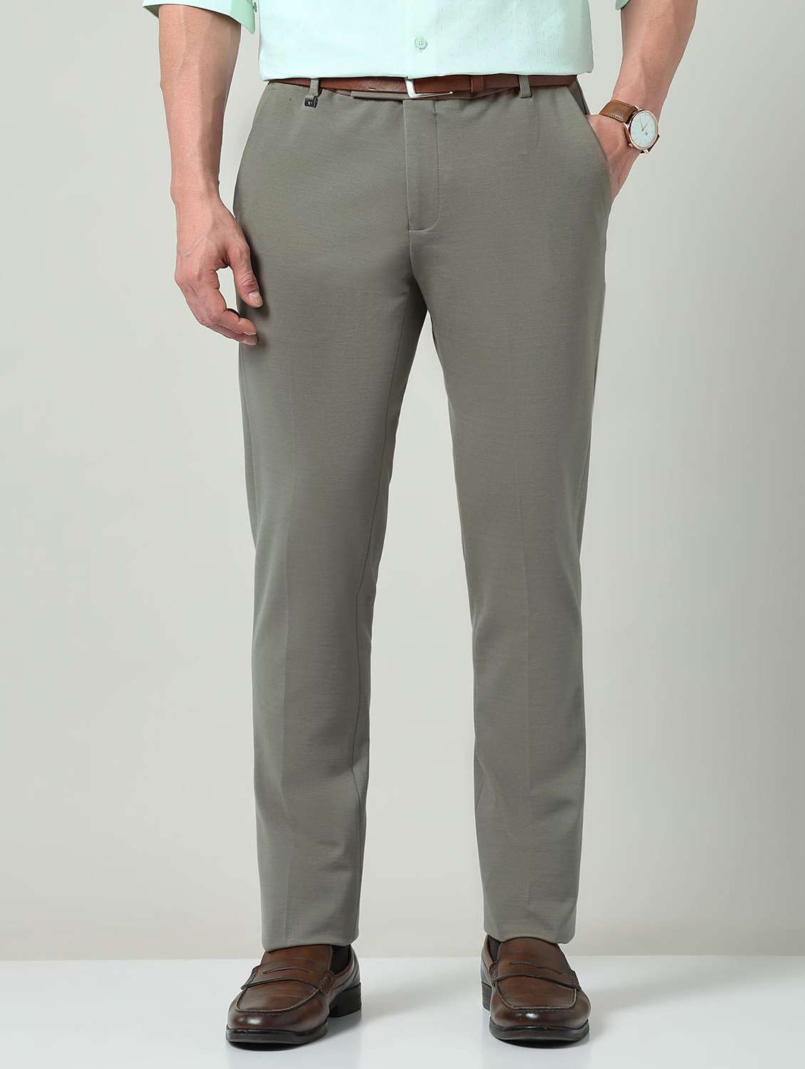 men solid mid rise flat front formal trouser