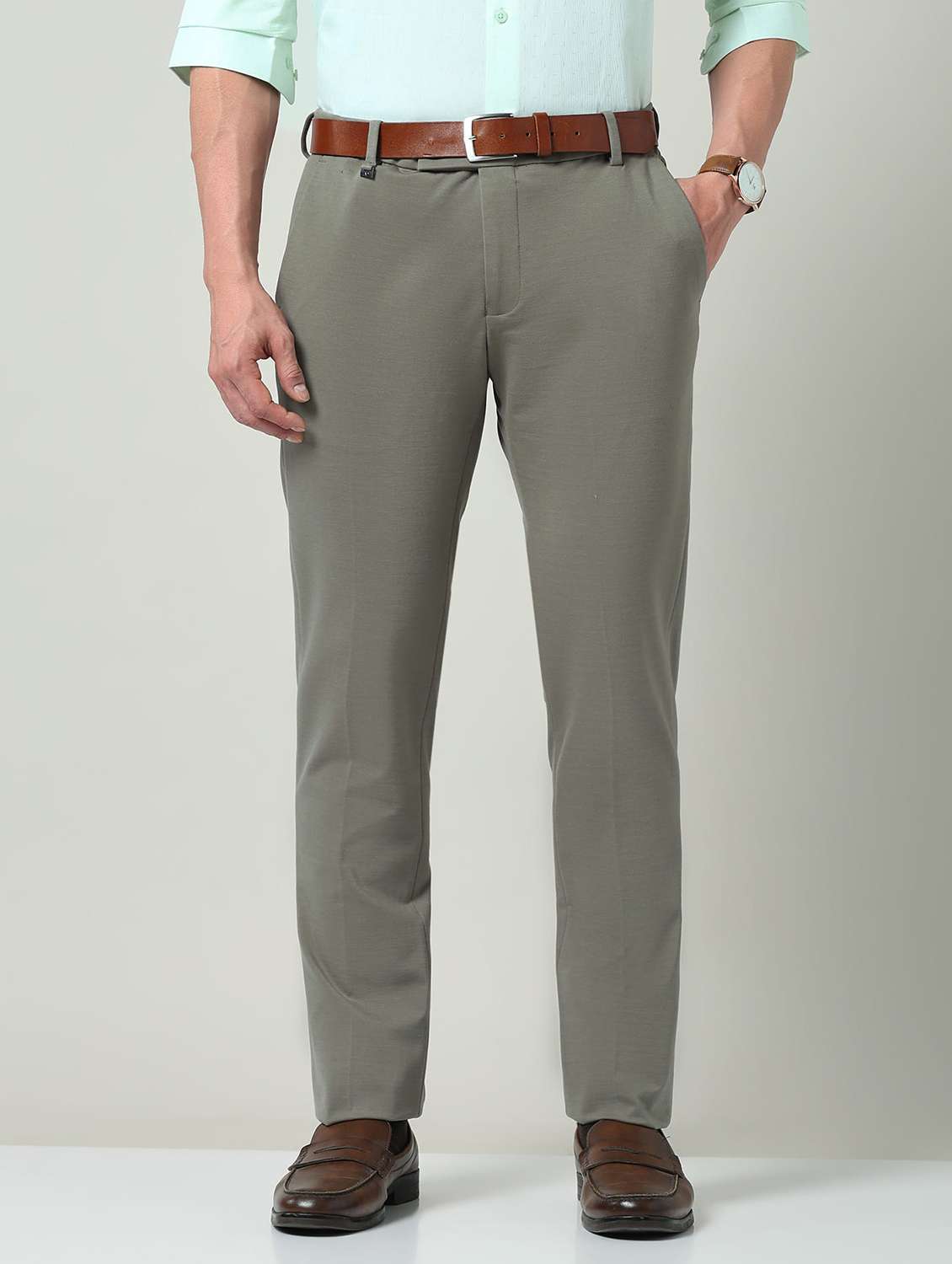 men solid mid rise flat front formal trouser - 22337982 -  Standard Image - 1