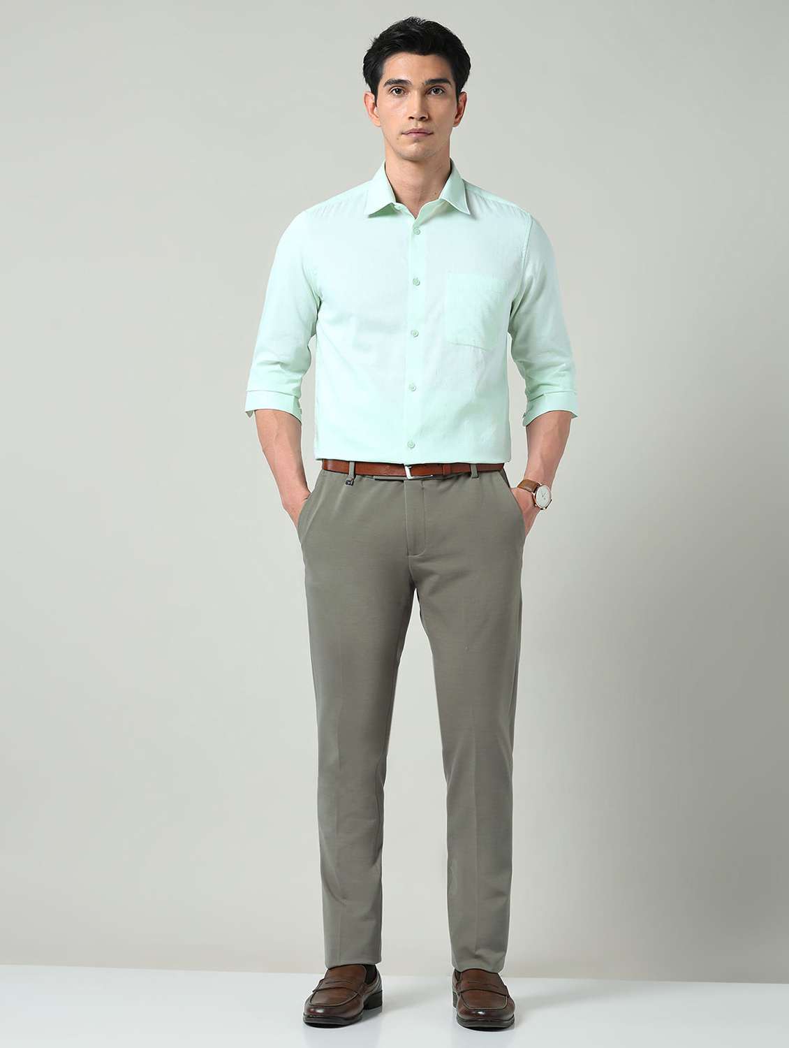 men solid mid rise flat front formal trouser - 22337982 -  Standard Image - 4