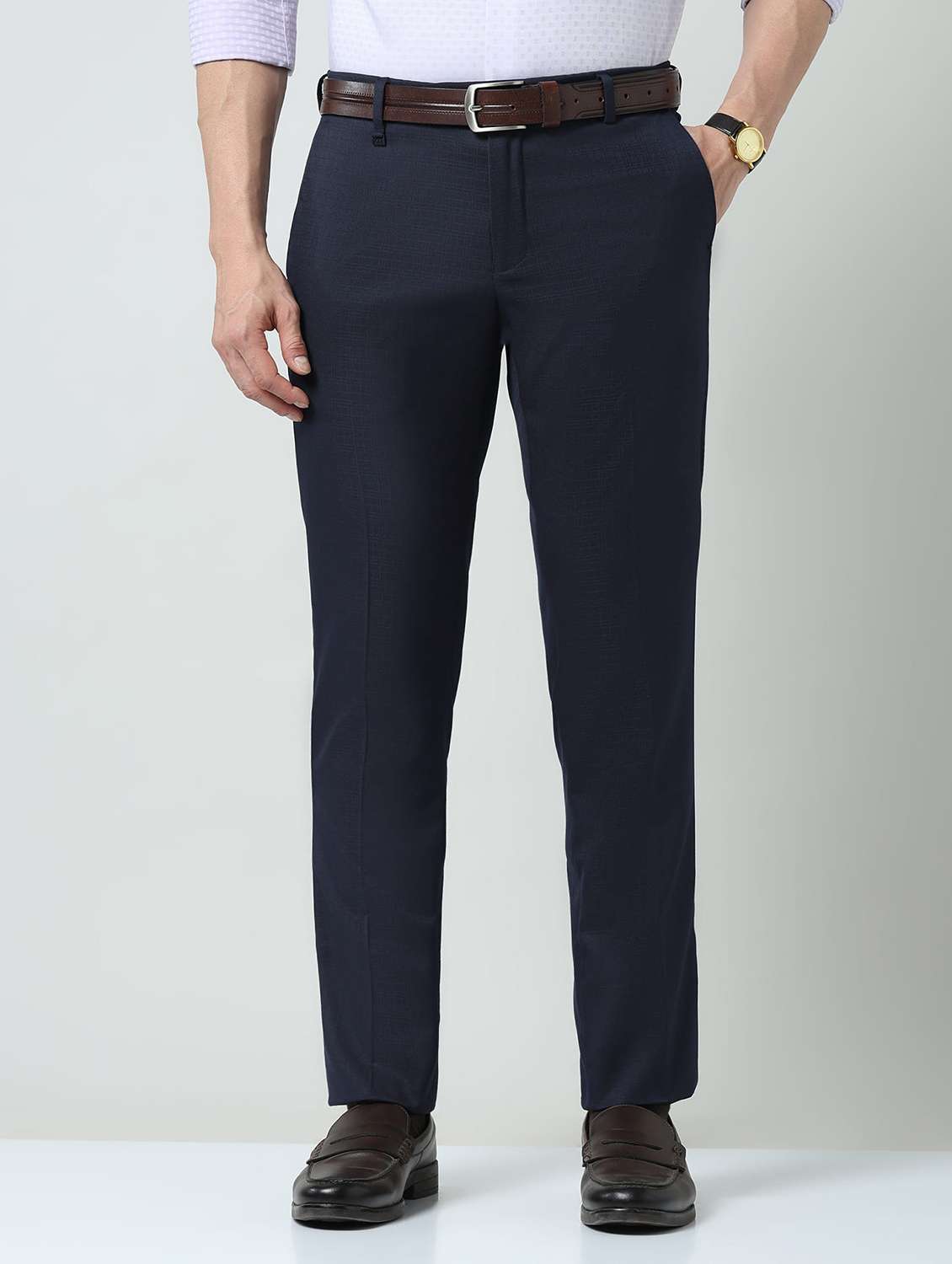 men solid mid rise flat front formal trouser - 22337983 -  Standard Image - 1